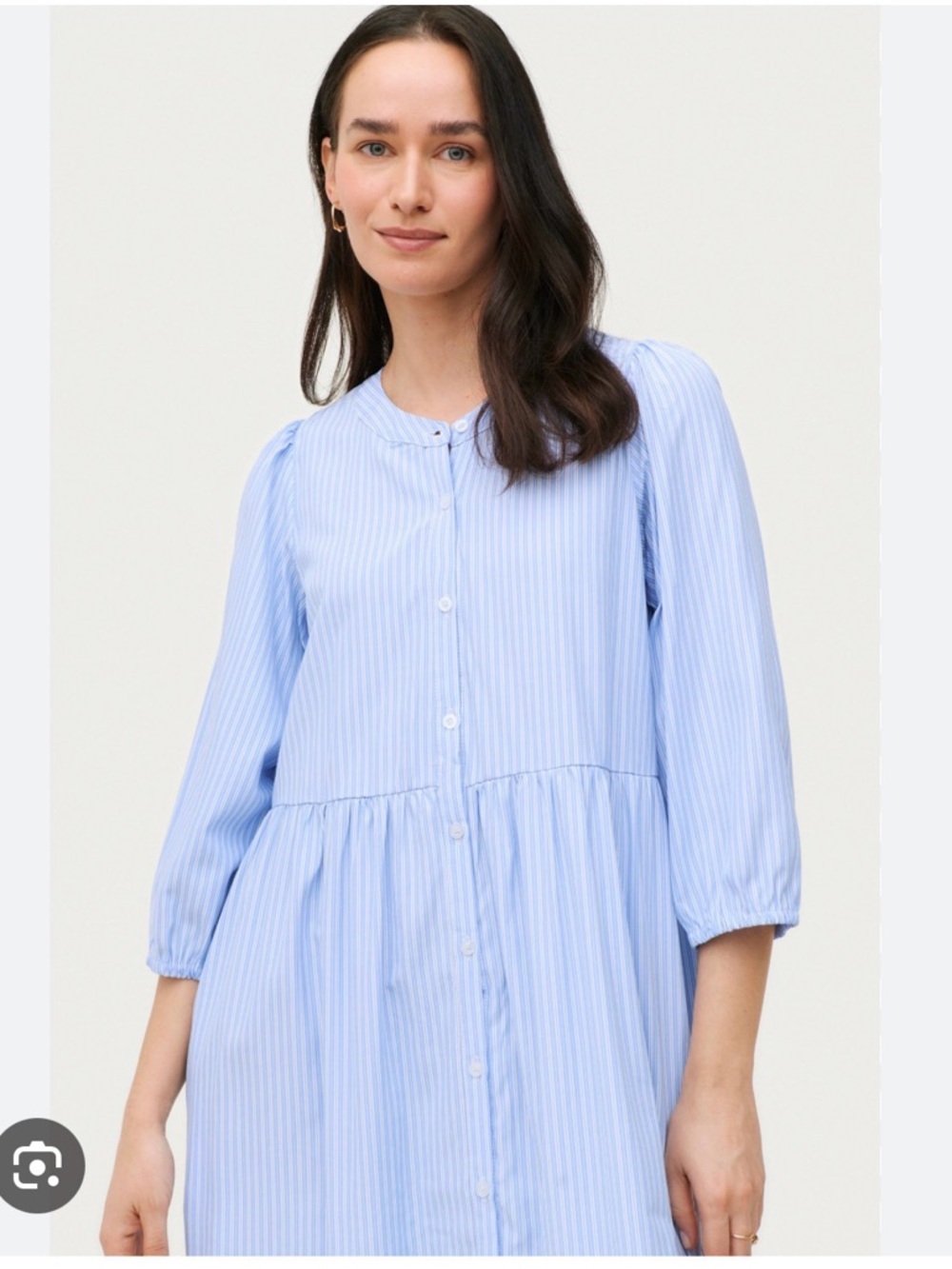 Blue Stripe Midi Dress Puff Sleeve Cotton Blend Size 36 Small - Picture 3 of 10